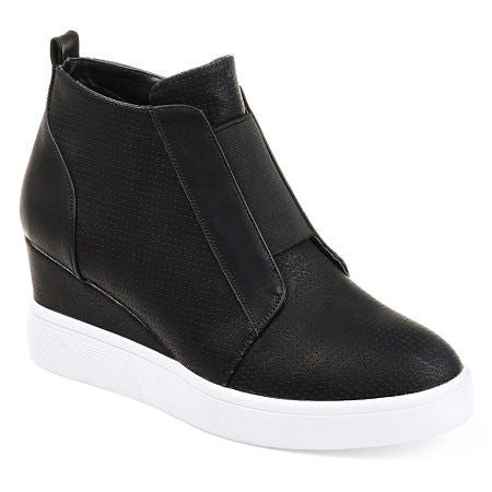 Women's Journee Collection Clara Wedge Sneakers - Black - 7 - NIB