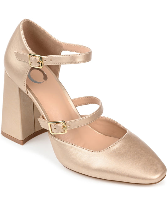 Women's Journee Collection Isadorah Square Toe Block Heel Pumps - Gold - 12W