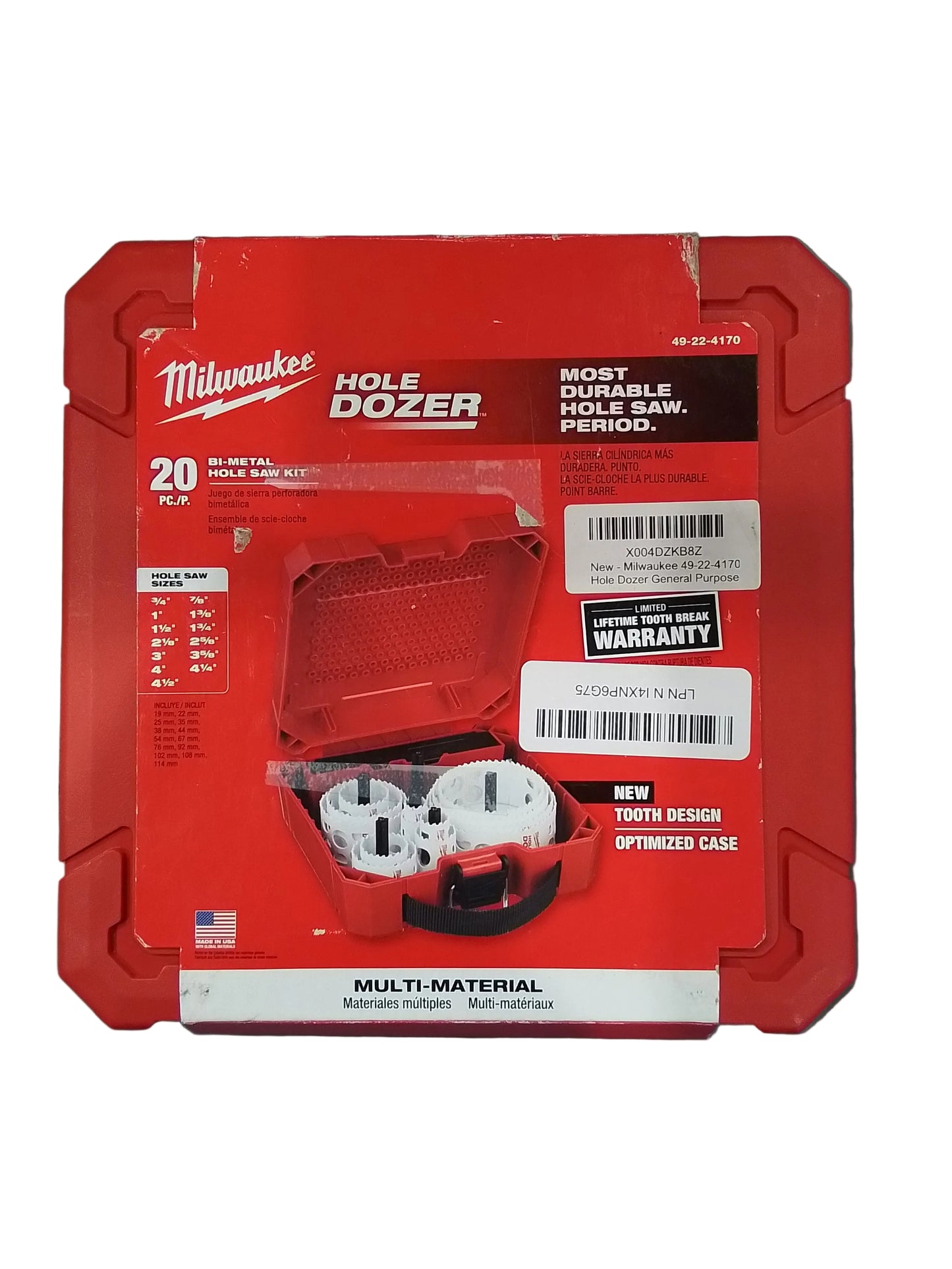 Milwaukee Hole Dozer 20pc Bi-Metal Hole Saw Kit 49-22-4170 Used/missing Bit