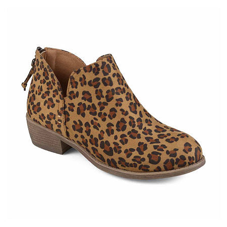 Women's Journee Collection Livvy Faux Suede Stacked Heel Booties -Leopard - 10