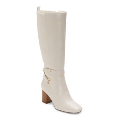 Women's Liz Claiborne Hayland Stacked Heel Wide Calf Riding Boots Cream 10W NIB