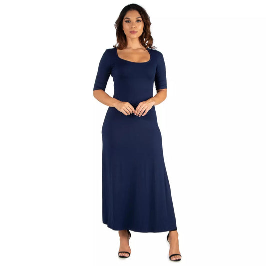 24seven Women's Scoop Neck Maxi Dress 1X Navy NWT