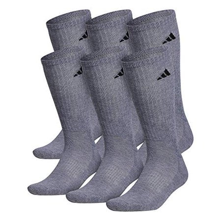 Men's Adidas 6 Pack Athletic Cushioned Crew Socks - Grey - Shoe Size 6-12 - NWT