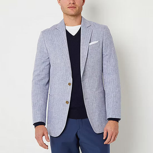 Men's Stafford Classic Fit Linen Blend Sport Coat - Indigo Herringbone - 42R NWT