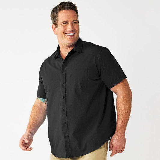 Men's Apt 9 Big & Tall Athleisure Untucked Tech Button Up Shirt - Black - 4XB