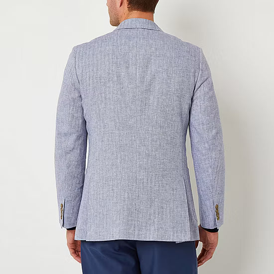 Men's Stafford Classic Fit Linen Blend Sport Coat - Indigo Herringbone - 42R NWT