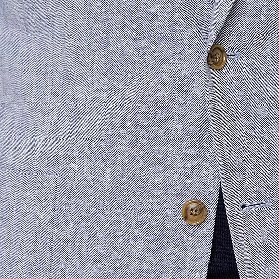 Men's Stafford Classic Fit Linen Blend Sport Coat - Indigo Herringbone - 42R NWT