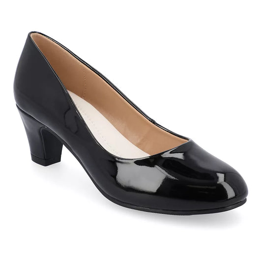 Women's Journee Collection Luu Block Heel Pumps - Patent Black - 12 - NIB