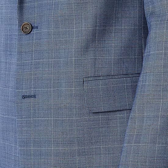 Men's Stafford Classic Fit Wool Blend Suit Jacket - Med Blue Plaid - 46R - NWT