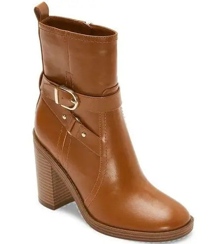 Women's Liz Claiborne Olinda Stacked Heel Booties - Cognac - 8.5W - NWT