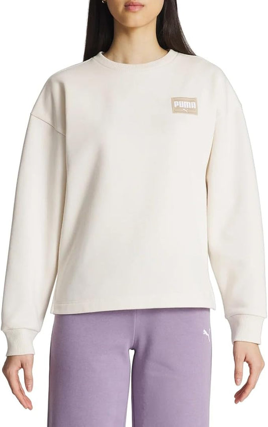 PUMA Women's Fleece Crewneck Sweatshirt-S-Tan-NWT