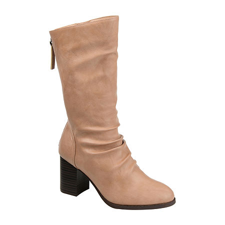 Women's Journee Collection Sequoia Stacked Heel Slouch Boots - Nude - 7.5 - NWOB