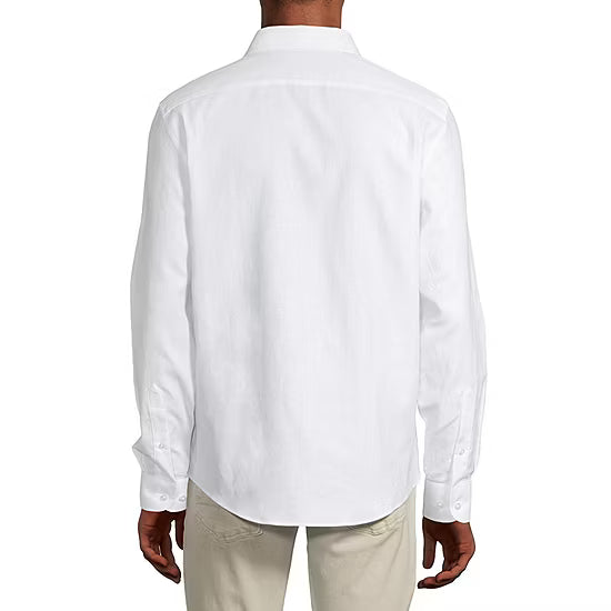 Men's Stafford Big & Tall Regular Fit Linen Blend Dress Shirt - White - XXL NWT