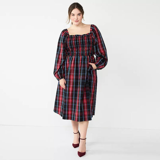Draper James RSVP Women's Plus Size Smocked Tiered Midi Dress-NWT