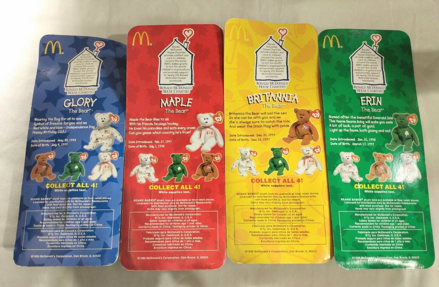 TY McDonald's Complete Set of Beanie Baby Britannia, Glory, Erin, Maple-Retired