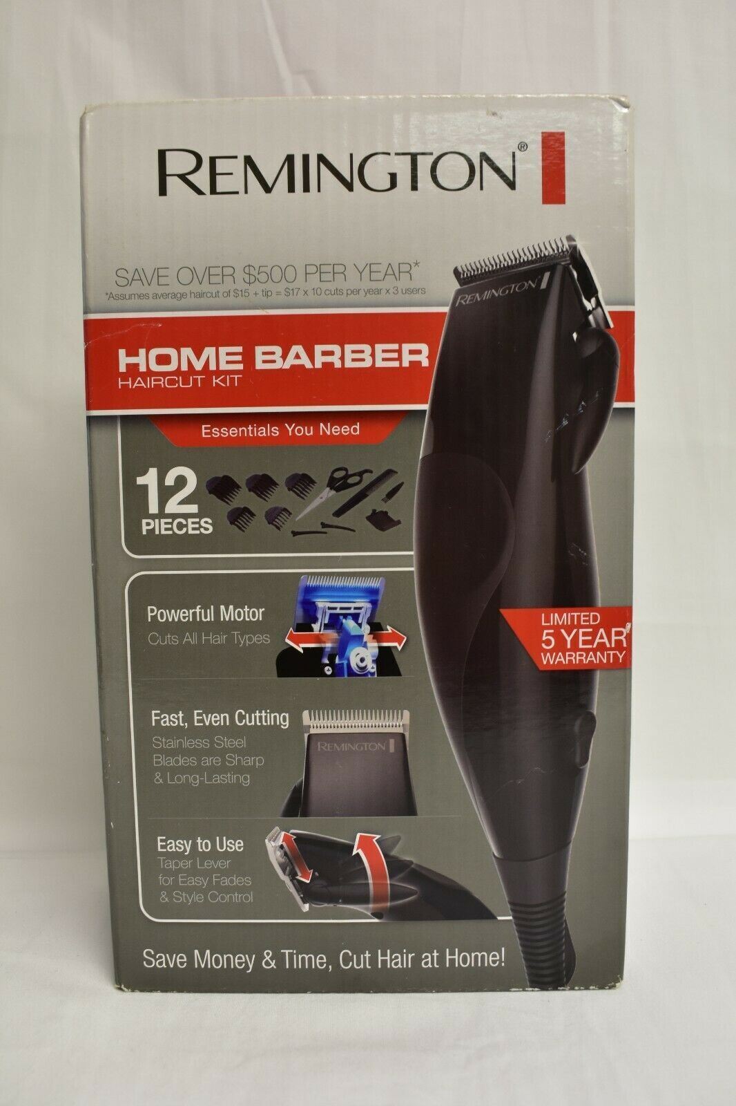 Remington HC60 Home Barber Haircut Kit- 12 Piece Set- Black- New In Sealed Box