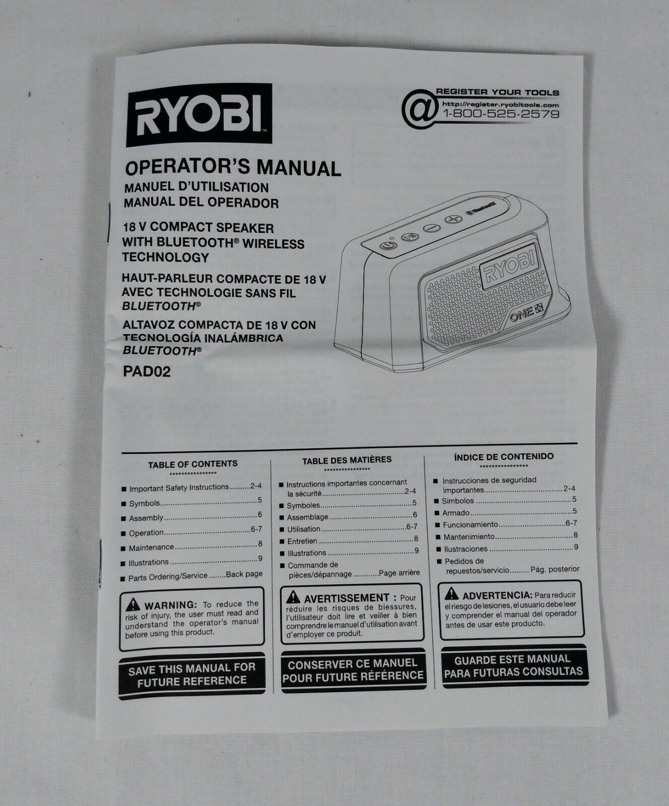 Ryobi Compact Speaker w/Bluetooth PAD02B-New-Bulk Packaged-