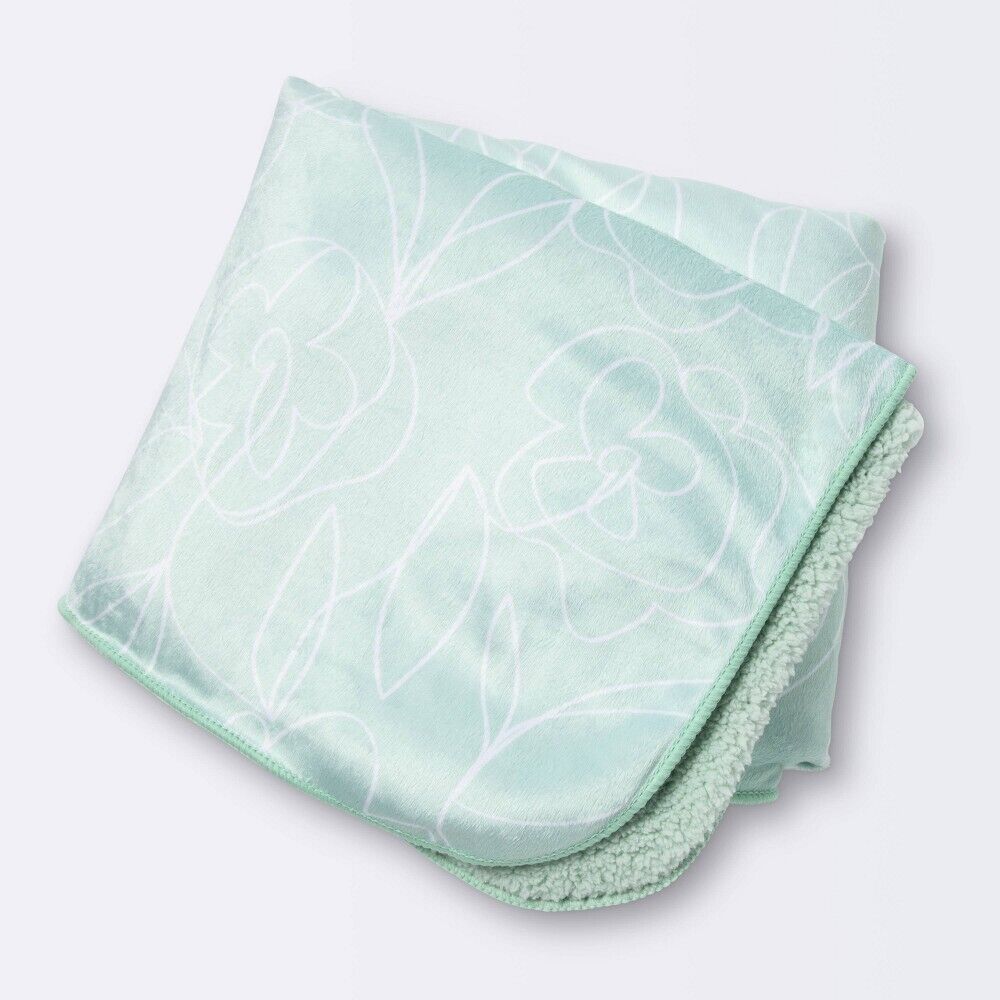 Cloud Island Plush Velboa Baby Blanket - Green Floral - New
