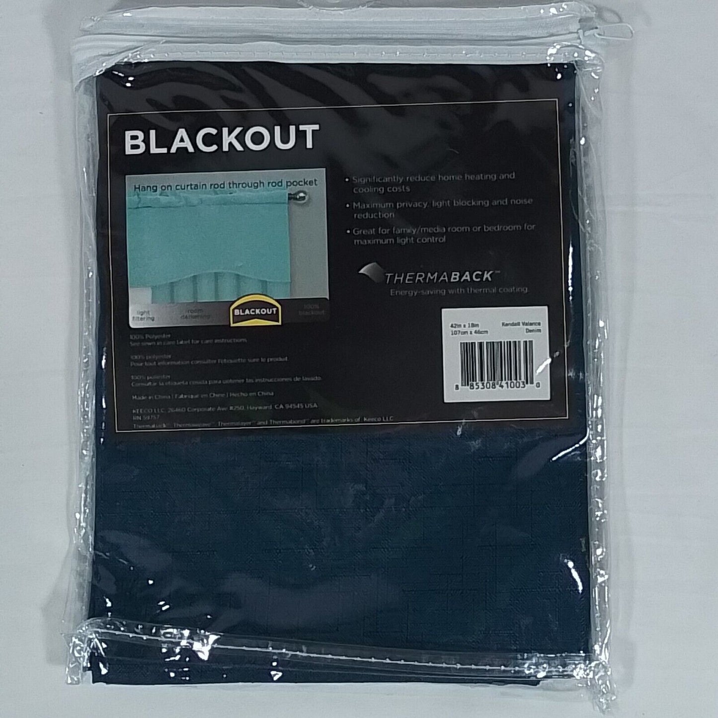 Eclipse Kendall Thermaback Blackout Wave Valance in Navy 18"L-(A30)