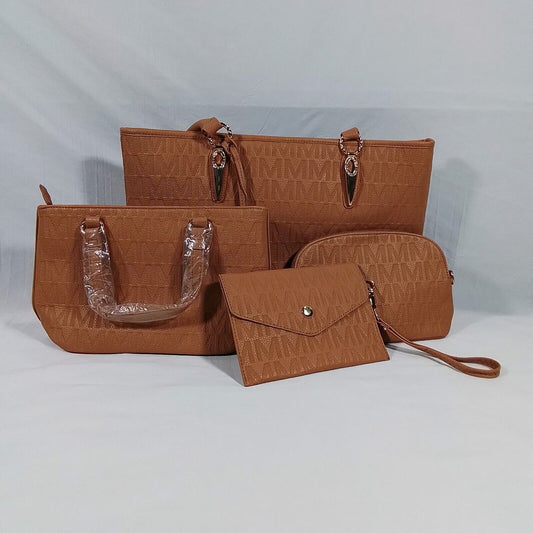 MKF Collection Edelyn Embossed M Signature 4pc Tote Set-Various Colors-Leather