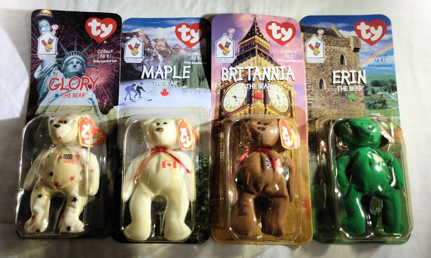 TY McDonald's Complete Set of Beanie Baby Britannia, Glory, Erin, Maple-Retired