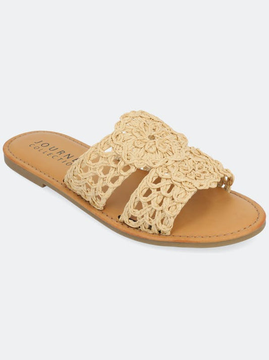 Women's Journee Collection Lissia Crochet Flat Heel Sandals - Natural - 9 - NIB