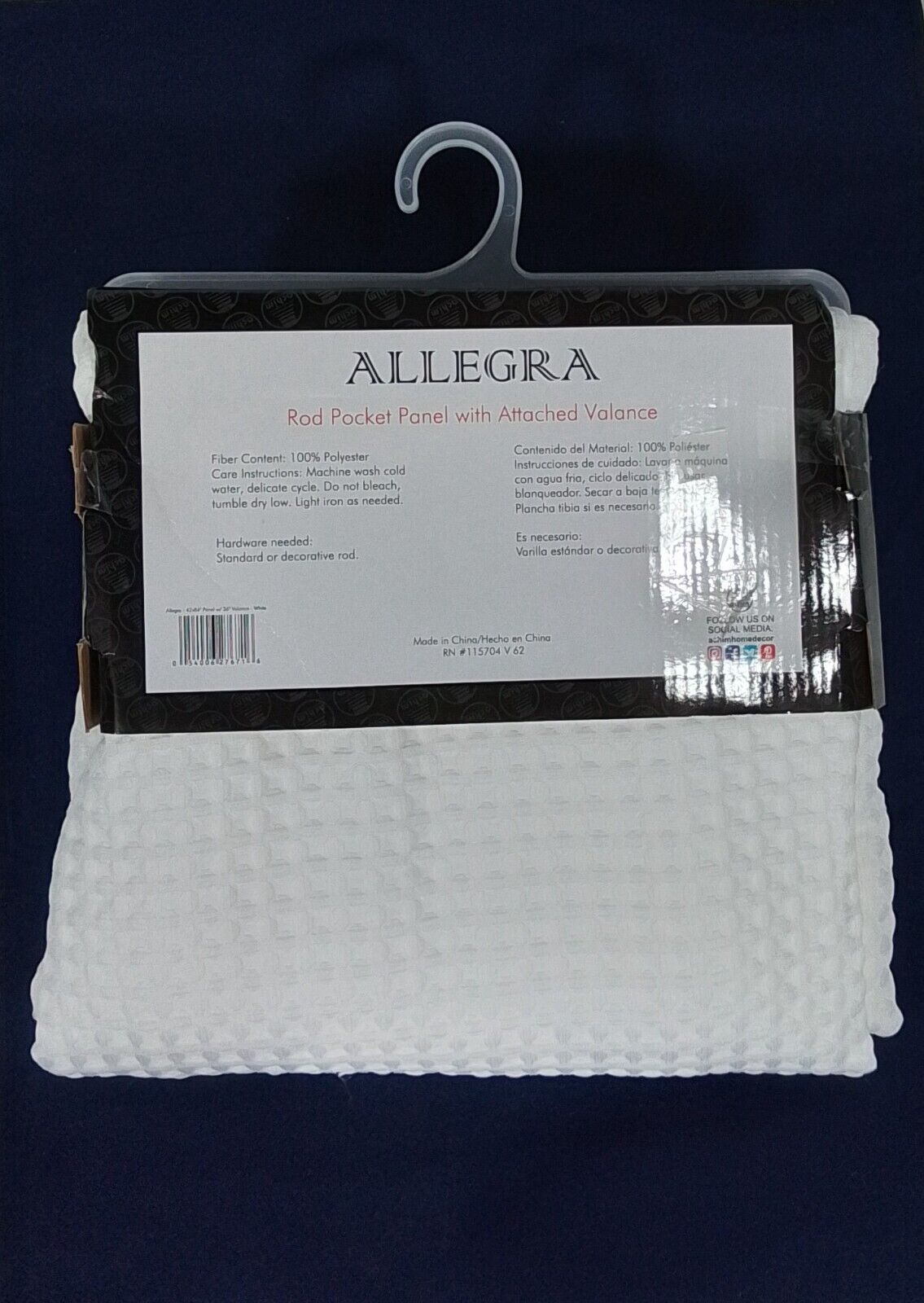 Allegra Curtain Panel w/Attached Teardrop Valance 42"Wx 84"L - -A38