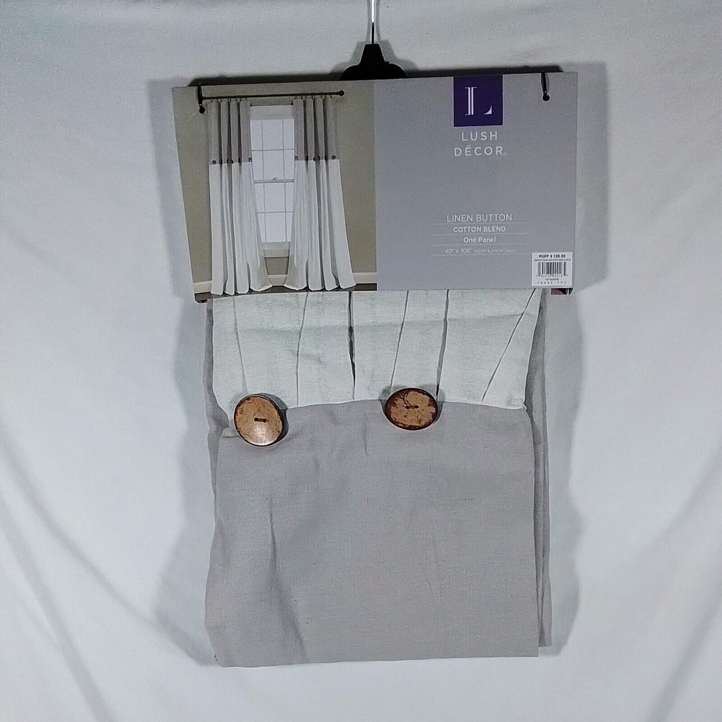 Lush Decor Linen Button Gray/White 40"Wx108"L Curtain Panel-!!(A24)
