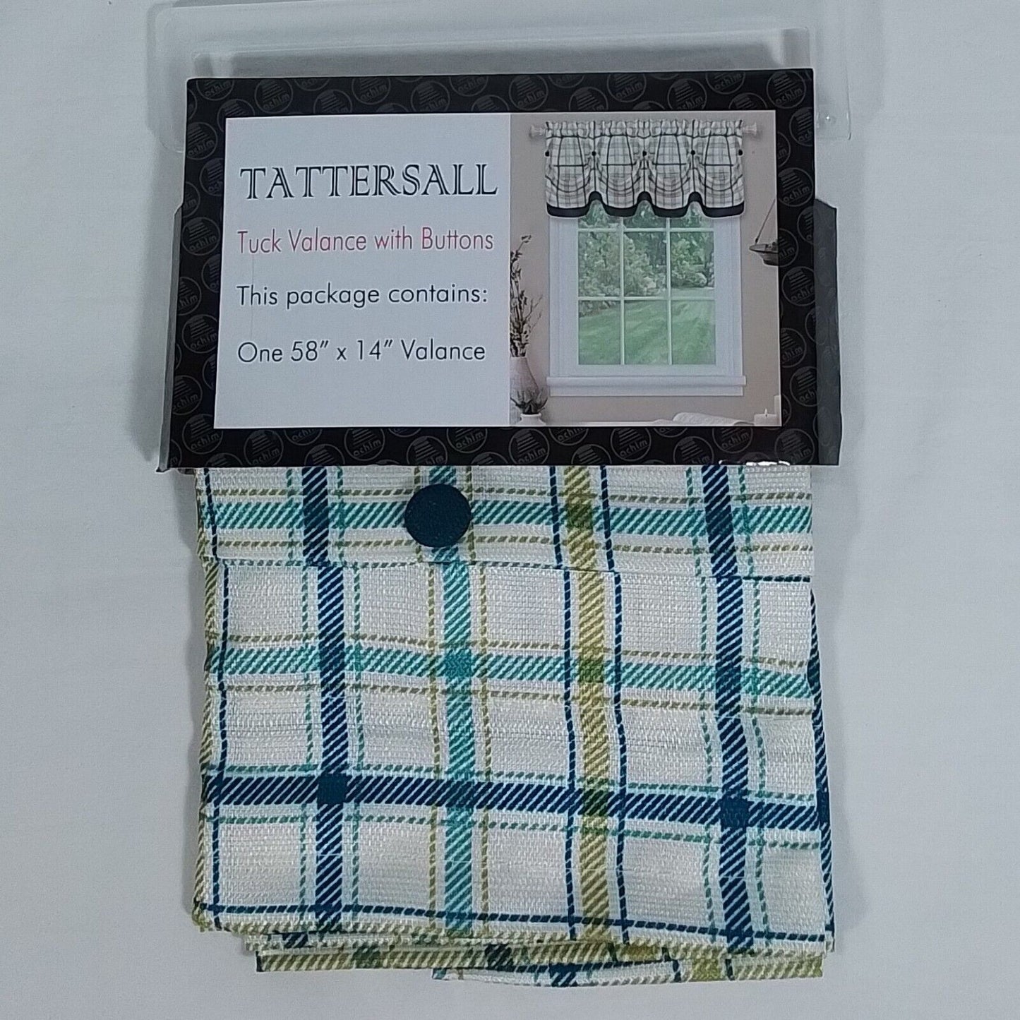 Tattersall 58"W x 14"L Tuck Valance w/Buttons in Navy Plaid (A28)