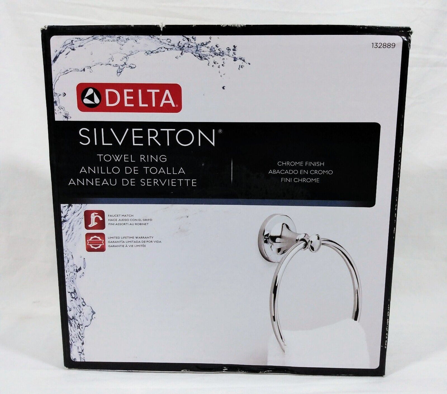 Delta Silverton Towel Ring in Chrome-132889-Open Box-!