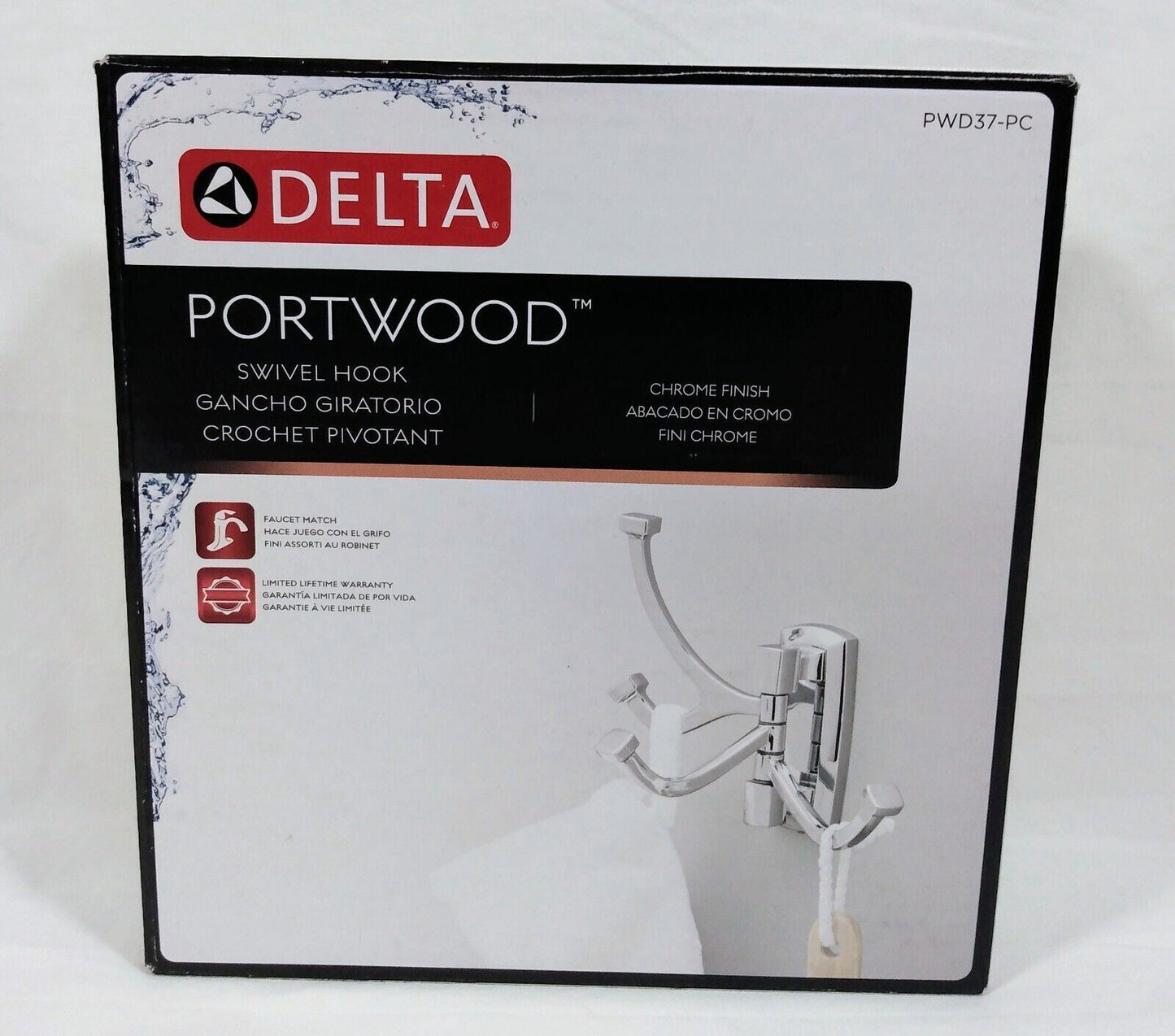 Delta Portwood Swivel Towel Hook in Chrome-PWD37-PC-New!!