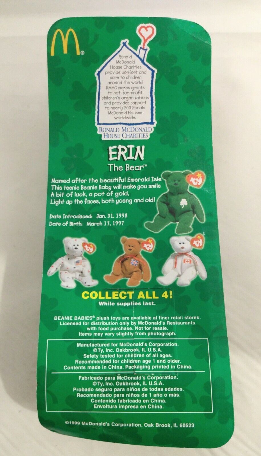 TY Erin the Bear-Ronald McDonald House Charities-Yellowing of Plastic