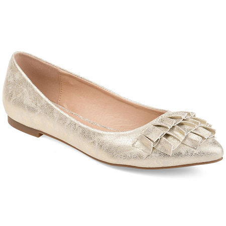 Women's Journee Collection Judy Ruffled Ballet Flats - Gold - 7 - NIB