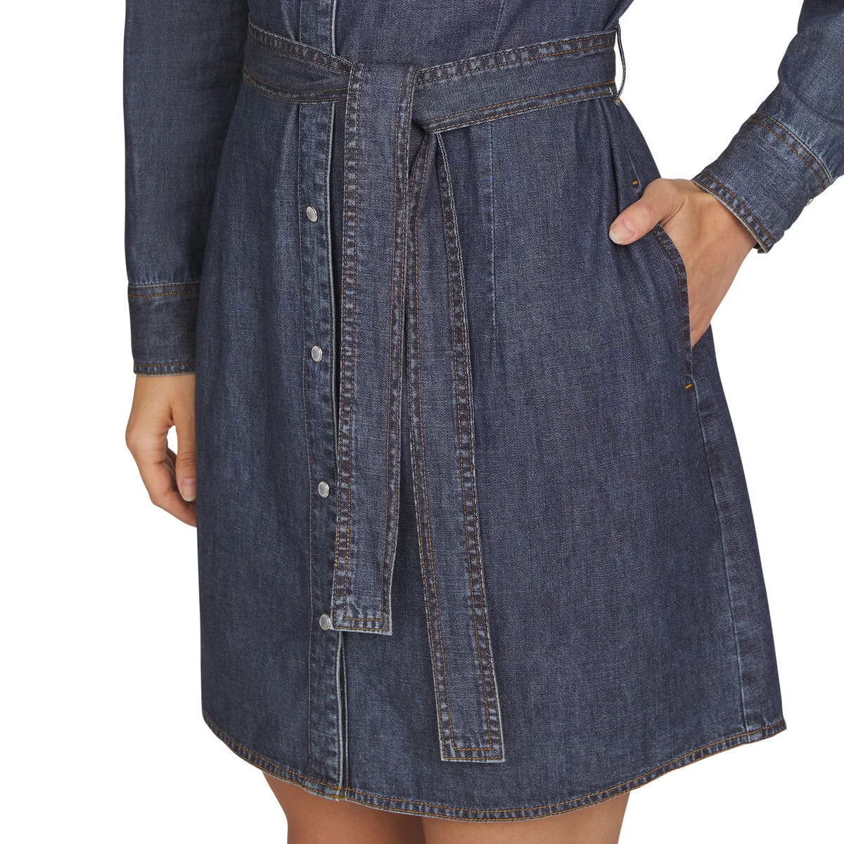 Women's Wrangler Long Sleeve Western Snap Shirt Dress - Dark Wash - Medium - NWT