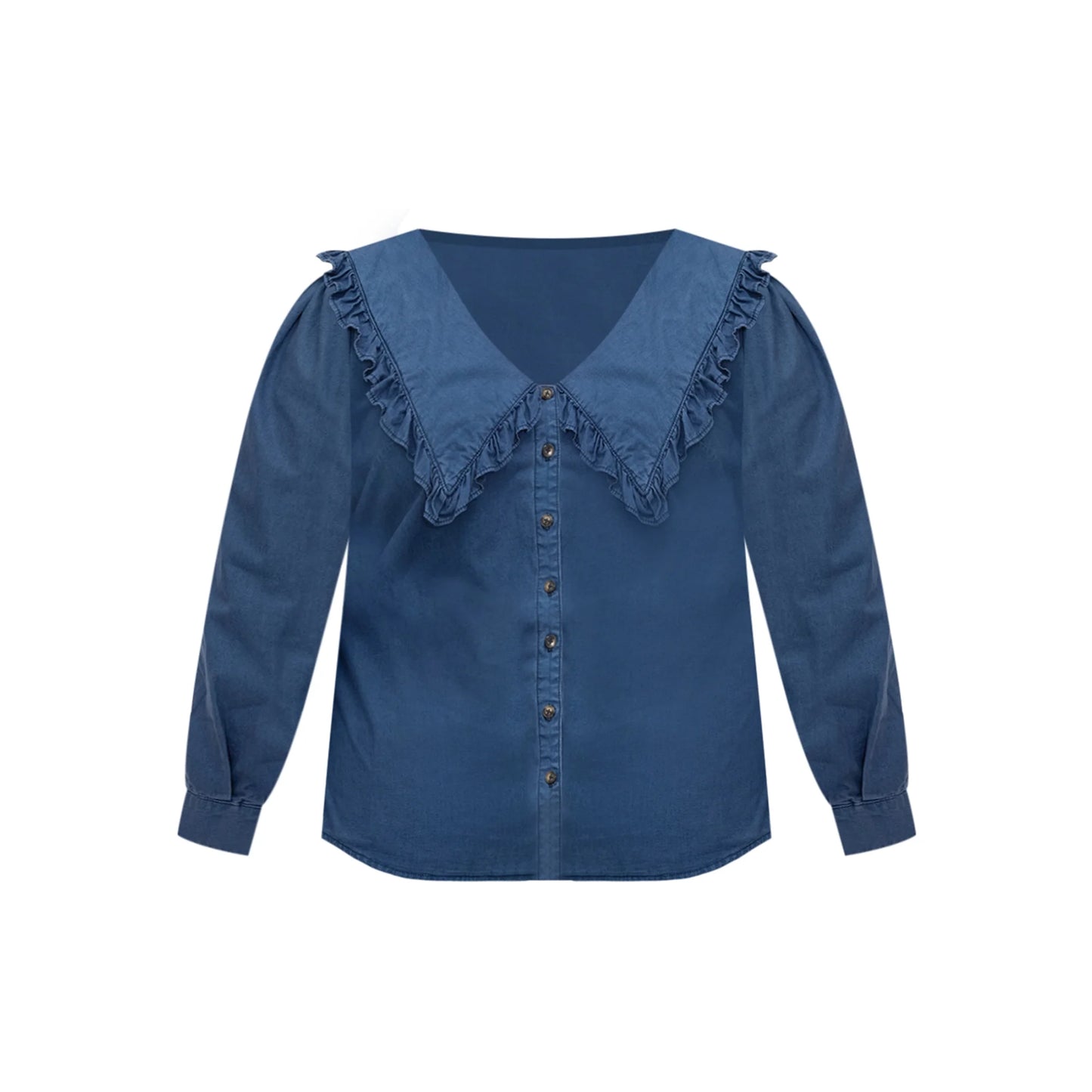 Women's ELOQUII Elements Plus Size Chambray Shirt w/Oversized Collar - Blue - 18