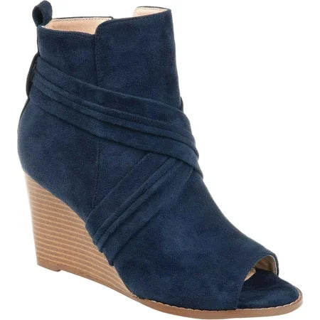 Women's Journee Collection Sabeena Open Toe Wedge Booties - Blue - 8.5 - NIB