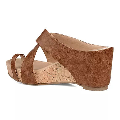 Women's Journee Collection Rayna Wedge Sandals - Brown - 8.5 - NWOB