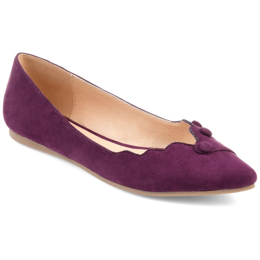 Women's Journee Collection Mila Scalloped Edge Pointed Toe Flats - Plum - 7 - NWOB