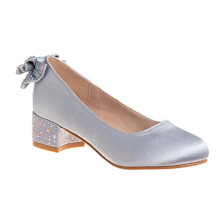Big Girl's Badgley Mischka Julianne Block Heel Pumps - Silver - 4 - NIB