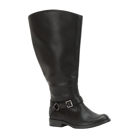 Women's Easy Street Quinn Tall Block Heel Riding Boots Black 9.5 Plus Plus Calf