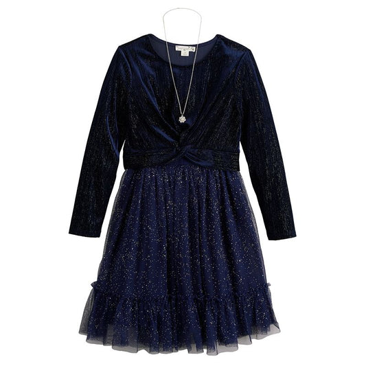 Girls Knit Works Twist-Front Popover Sequin Dress and Necklace Set-NWT