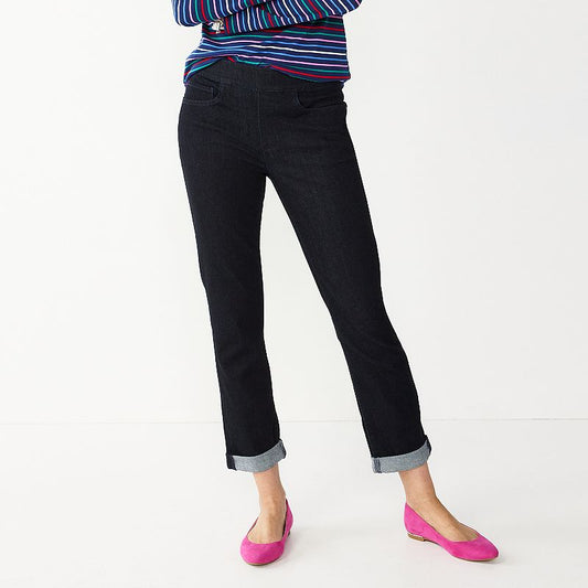 Women's Croft & Barrow Pull On Girlfriend Jeans - Rinse Wash - 6P - NWT