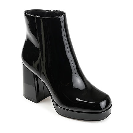 Women's Journee Collection Mollie Block Heel Booties - Patent Black - 8 - NWOB