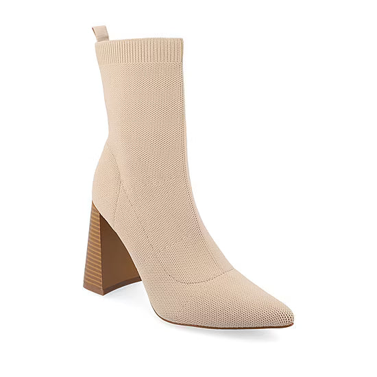 Women's Journee Collection Noralinn Stacked Heel Booties - Beige - 7 - NIB