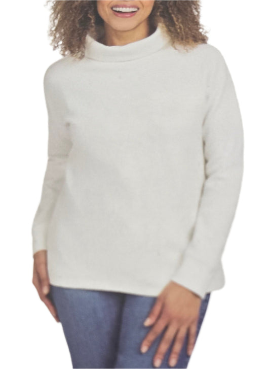 Lands' End Ladies' Waffle Funnel Neck Top-White-XXL-NWT