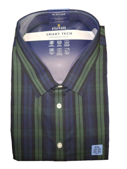 Men's Stafford Big & Tall Performance Poplin LS Dress Shirt Green Plaid 4XL NWT