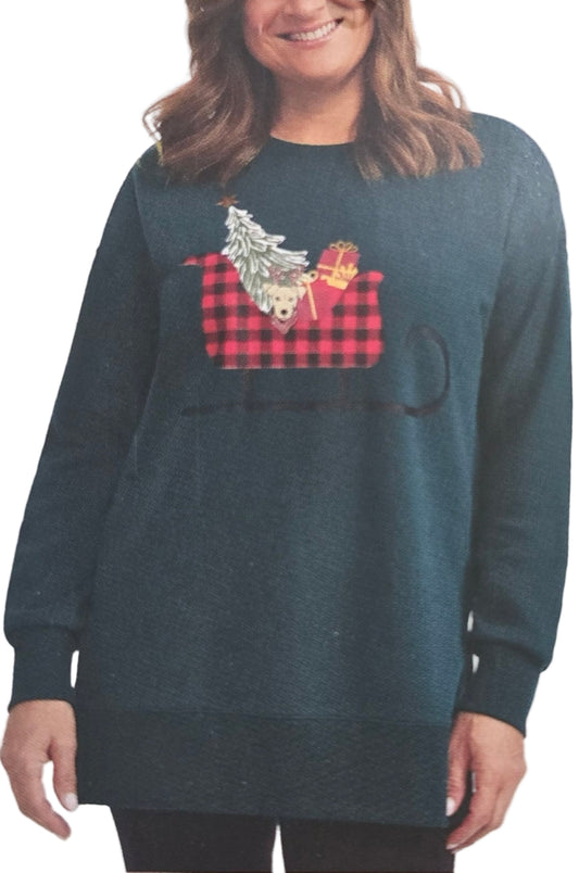 Teddi Rose Ladies' Holiday Crewneck Sweatshirt-Green-Various Sizes-NWT