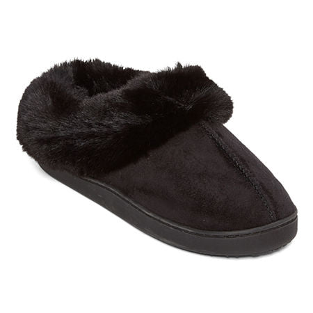 Women's Cuddl Duds Faux Fur Lined Clog Slippers - Black - Small (5/6) - NWT