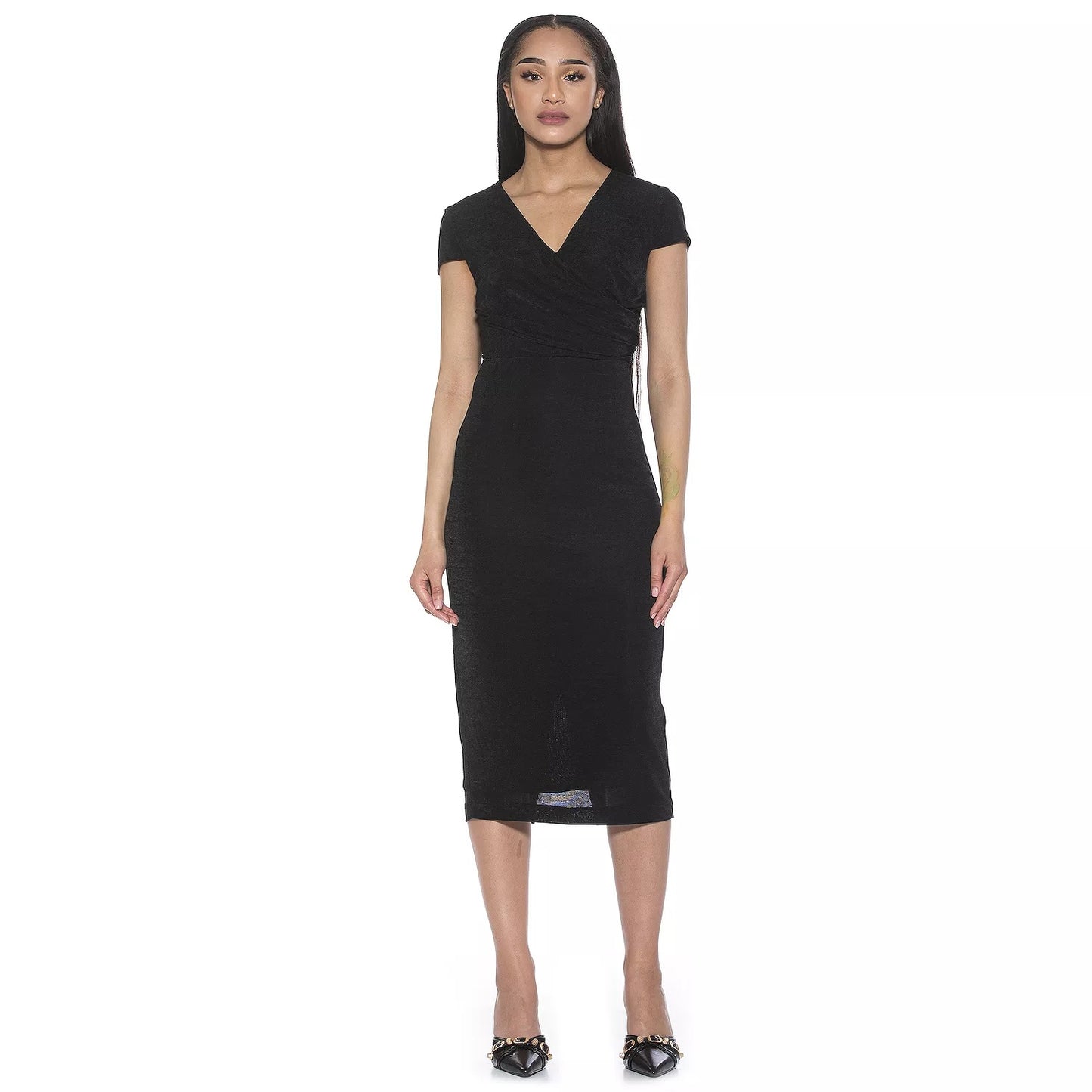 Alexia Admor Women's Orine Draped Cap Sleeve Sheath Dress XL Black NWT