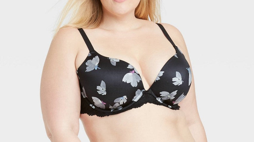 Auden Women's Sublime Smooth Lace Plunge Push Up Bra 46G Black Floral NWT